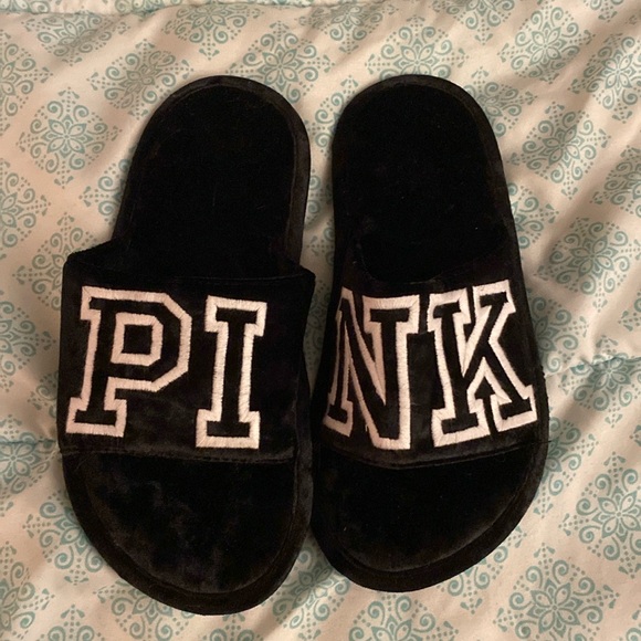 VS PINK black slippers *never worn - Picture 1 of 3